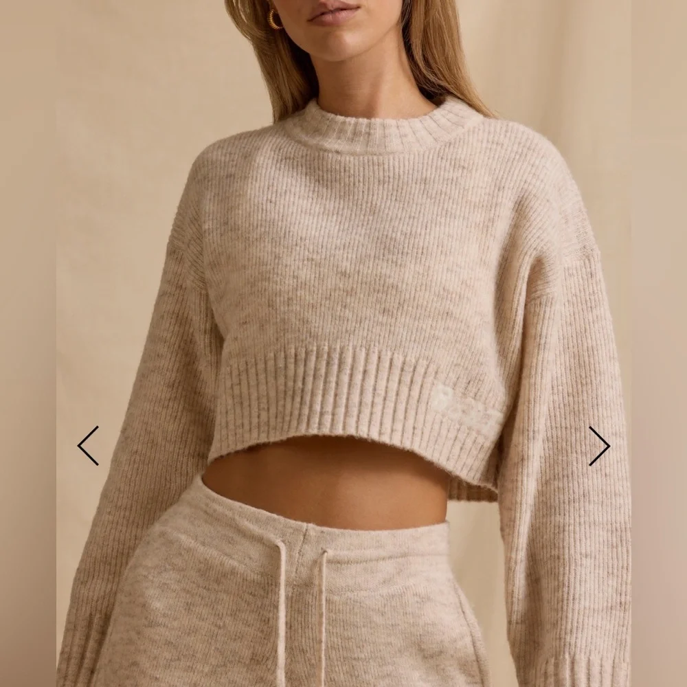 NWT BO + TEE Ribbed Knit Cropped Sweater in Cream Marl SMALL - Picture 3 of 9